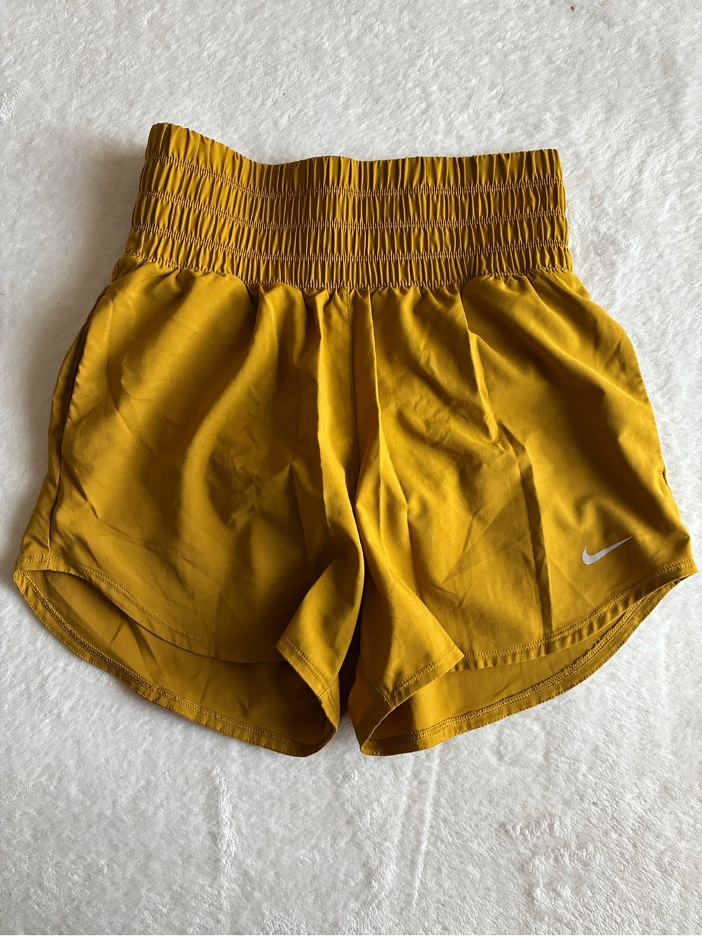 Nike Women's Mustard Yellow High-Waist Athletic Shorts